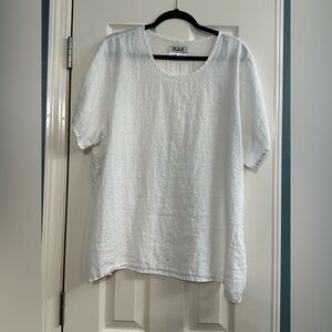 Flax Women’s White Linen Short Sleeve Shirt Size L